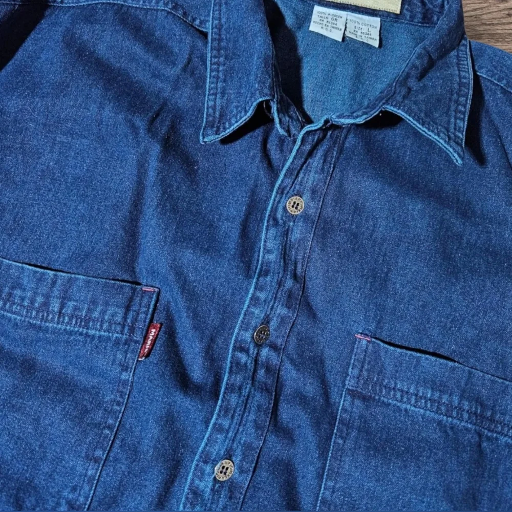 Vintage MARIO Denim Flannel L Shirt Button Up Ralph Lauren Carhartt Wrangler 90s - Picture 3 of 13